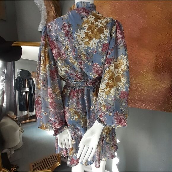 Chicwish Floral Mini Dress - Blue and Pink - Picture 12 of 13